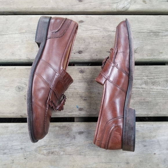 Vintage Bostonian Florentino Brown Leather Fringe Tasseled Moc Toe Loafers 11 - Picture 5 of 10